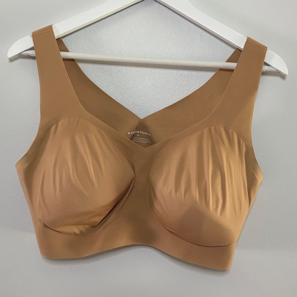 Honeylove Women Size 1X Soft Form Bra Nude V Neck Wireless Lift Wear Pullover
